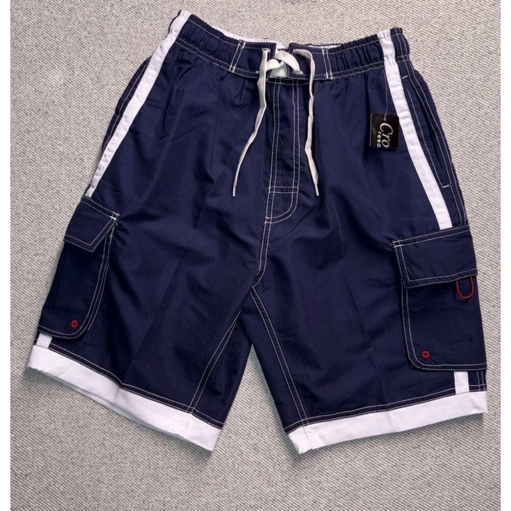 Cromer Resortwear Men’s Small Navy Cargo Swim Shorts 9” Inseam